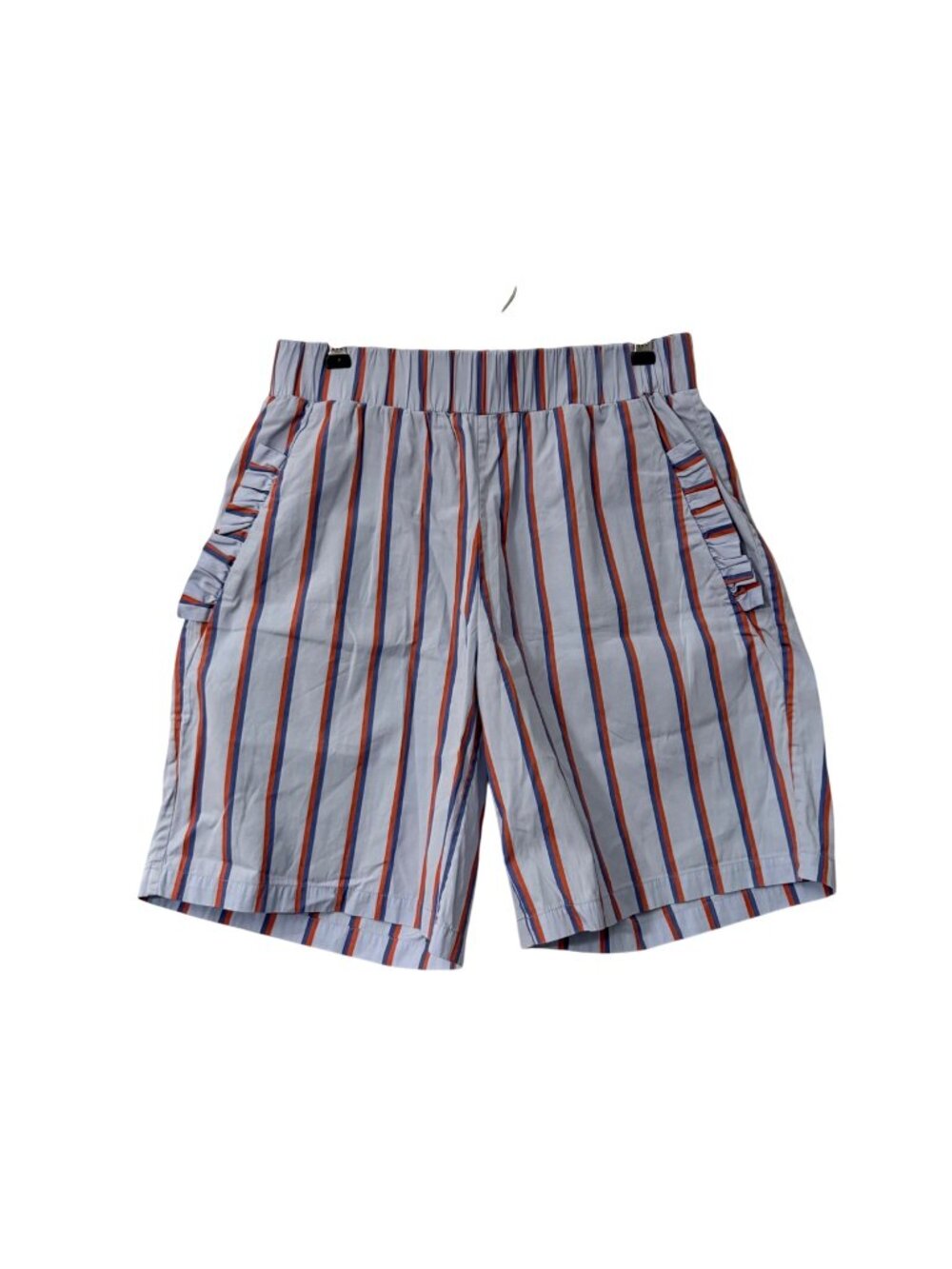 Kule Blue Orange Striped The Roxy Ruffle Bermuda Shorts Womens Size Medium